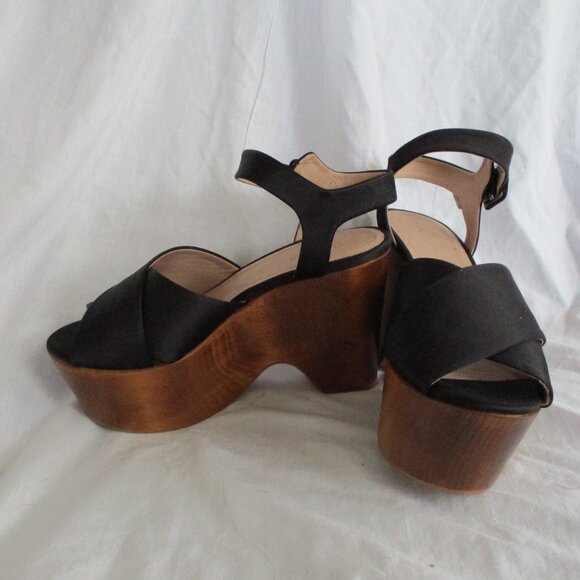 CELINE PARIS ITALY Strappy WEDGE PLATFORM PUMP Shoe 36 Sheer Italy BLACK - Picture 5 of 8